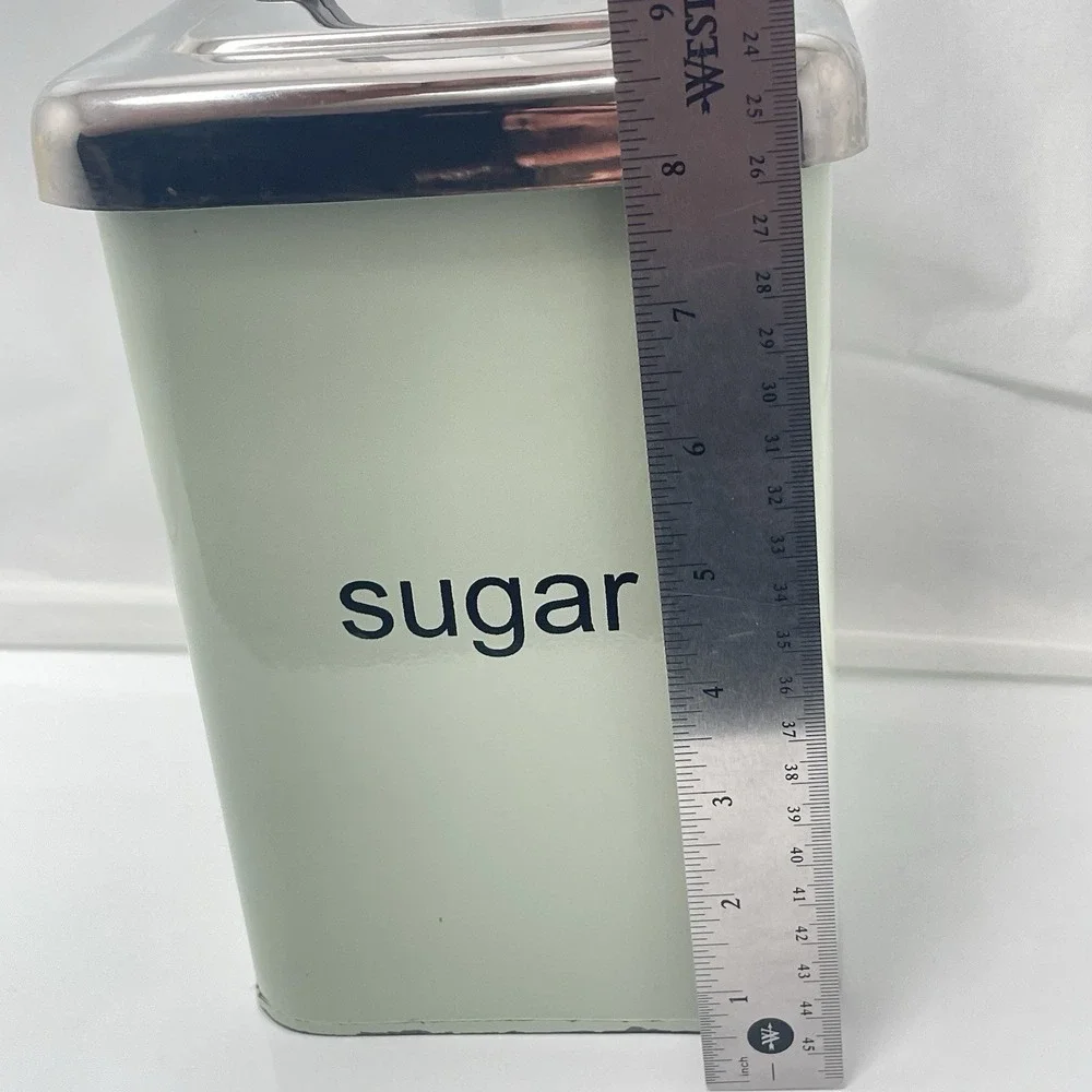 2‎ Pier 1 Imports Square Enamel Metal Canisters Chrome Lids Mint Green Flour